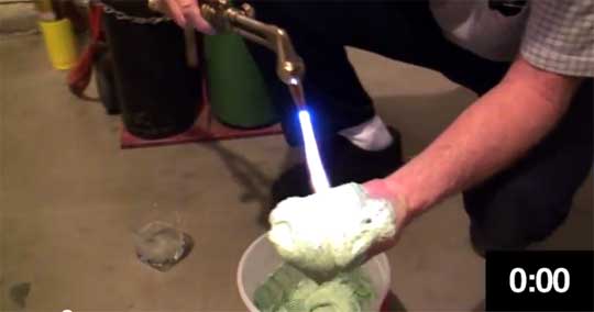 Man Torches His Hand To Show Insulating Foam