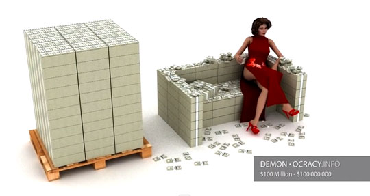 USA Debt Visualized in 3D, Physical $100 Bills