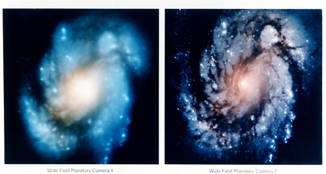 Hubble Images of M100 Before and After Mirror Repair