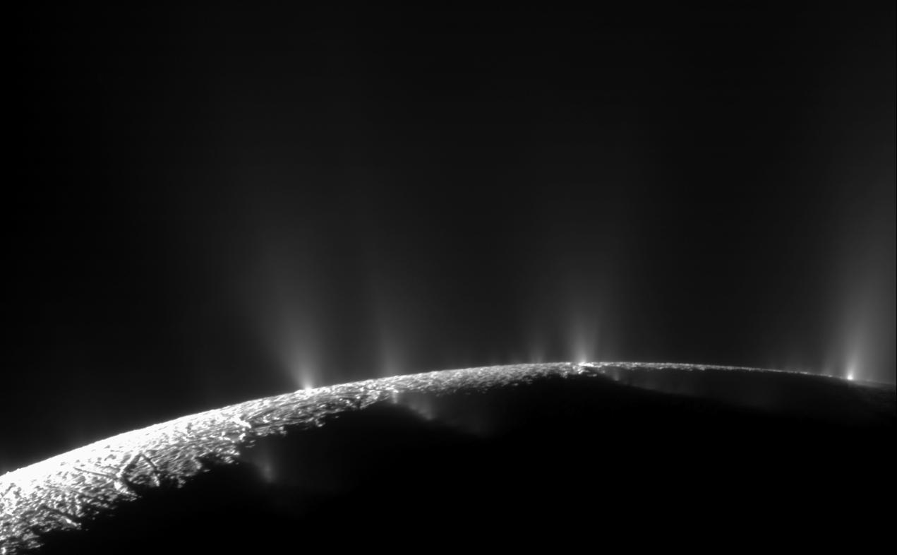 Dramatic plumes, both large and small, spray water ice and vapor near the south pole of Saturn's moon Enceladus via NASA