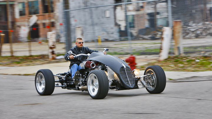 V8-Powered Brimstone Quadracycle - a Cross Between Hot Rod and Motorcycle