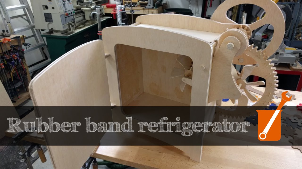 A refrigerator that works by stretching rubber bands